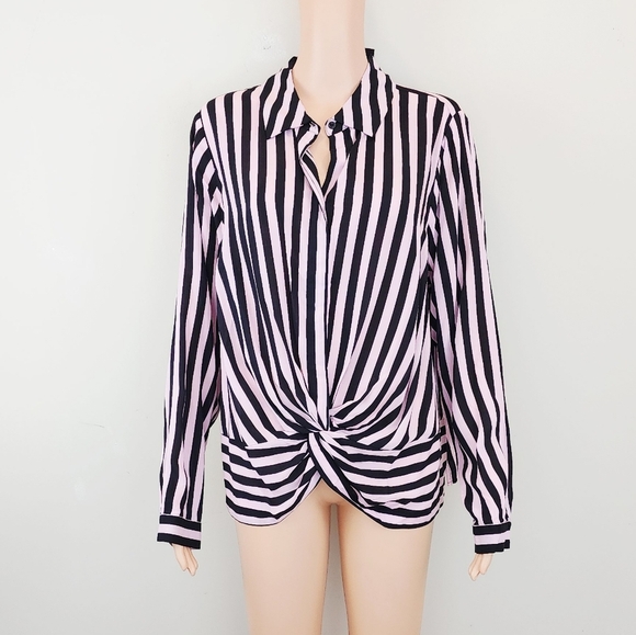 I.N.C international concepts stripe long sleeve twisted front top - Picture 10 of 10